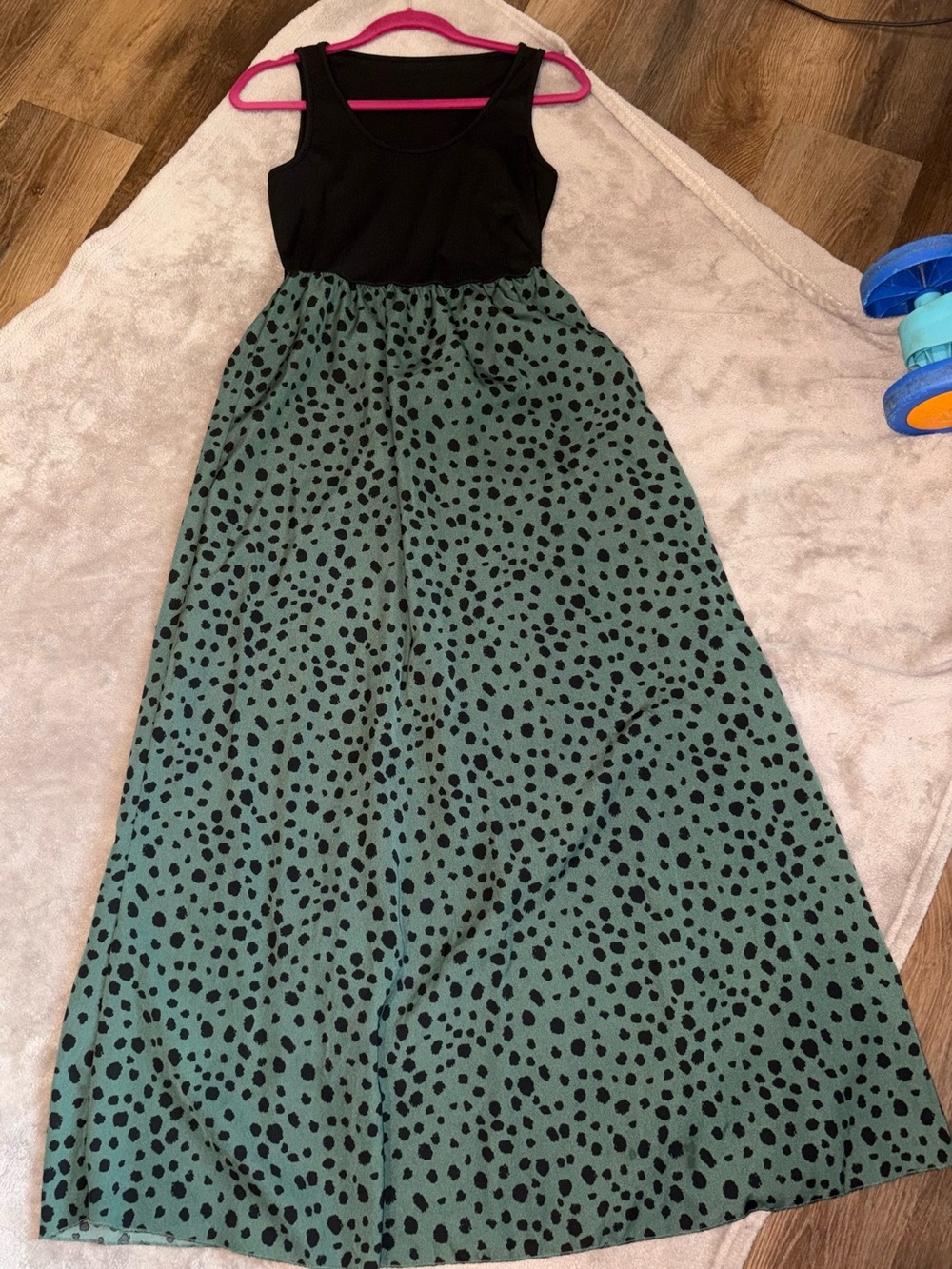 SHEIN Black & Green Polka Dot Maxi Dress-Skirt
